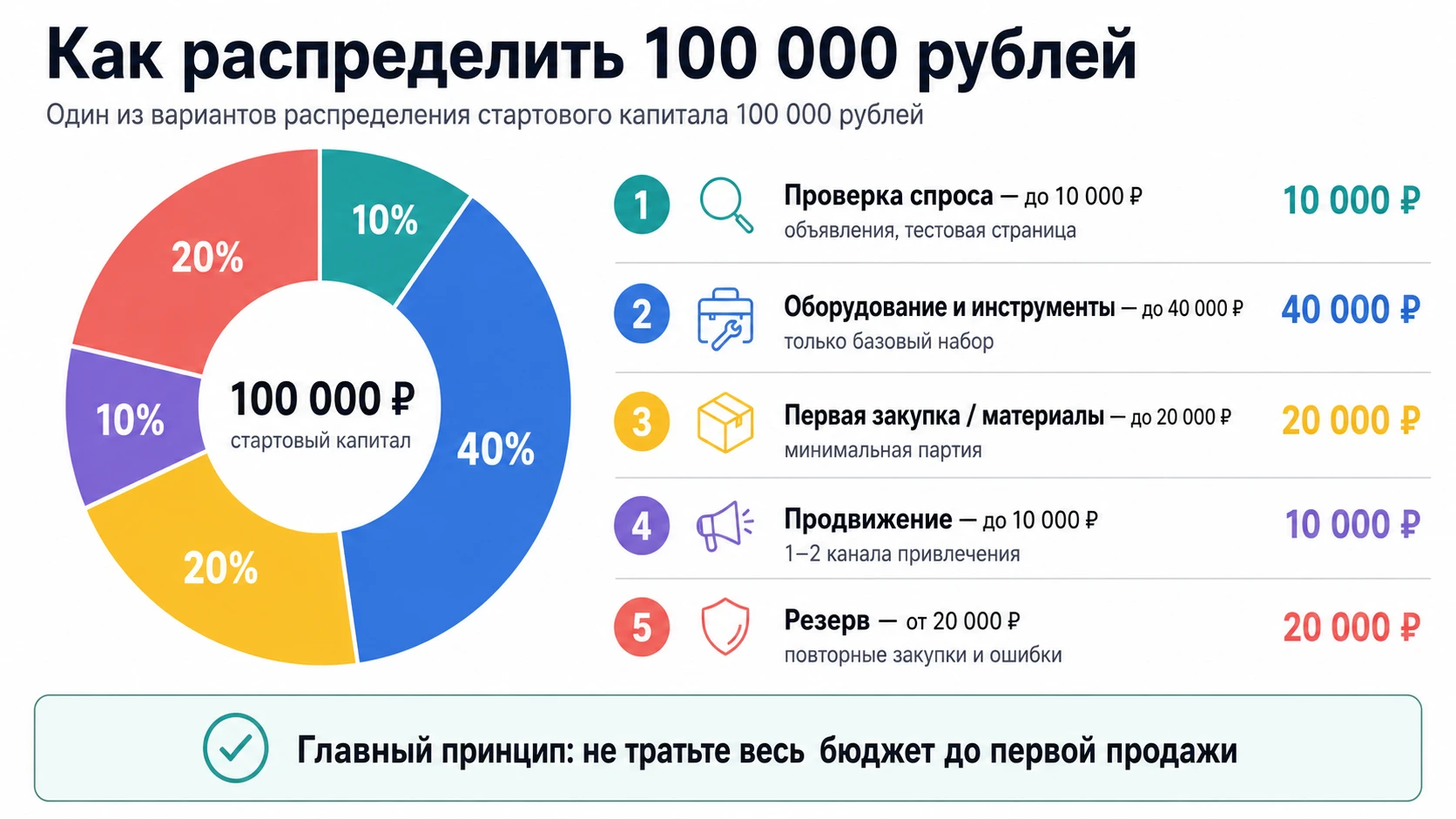 распределение стартового капитала 100 000 рублей