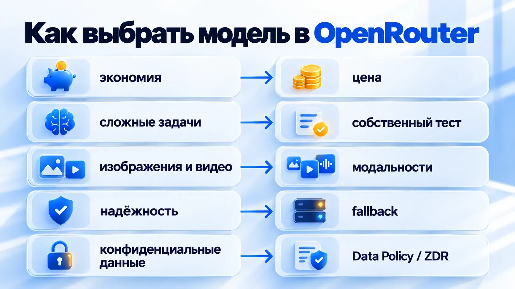 критерии выбора модели OpenRouter по цене возможностям надежности и политике данных