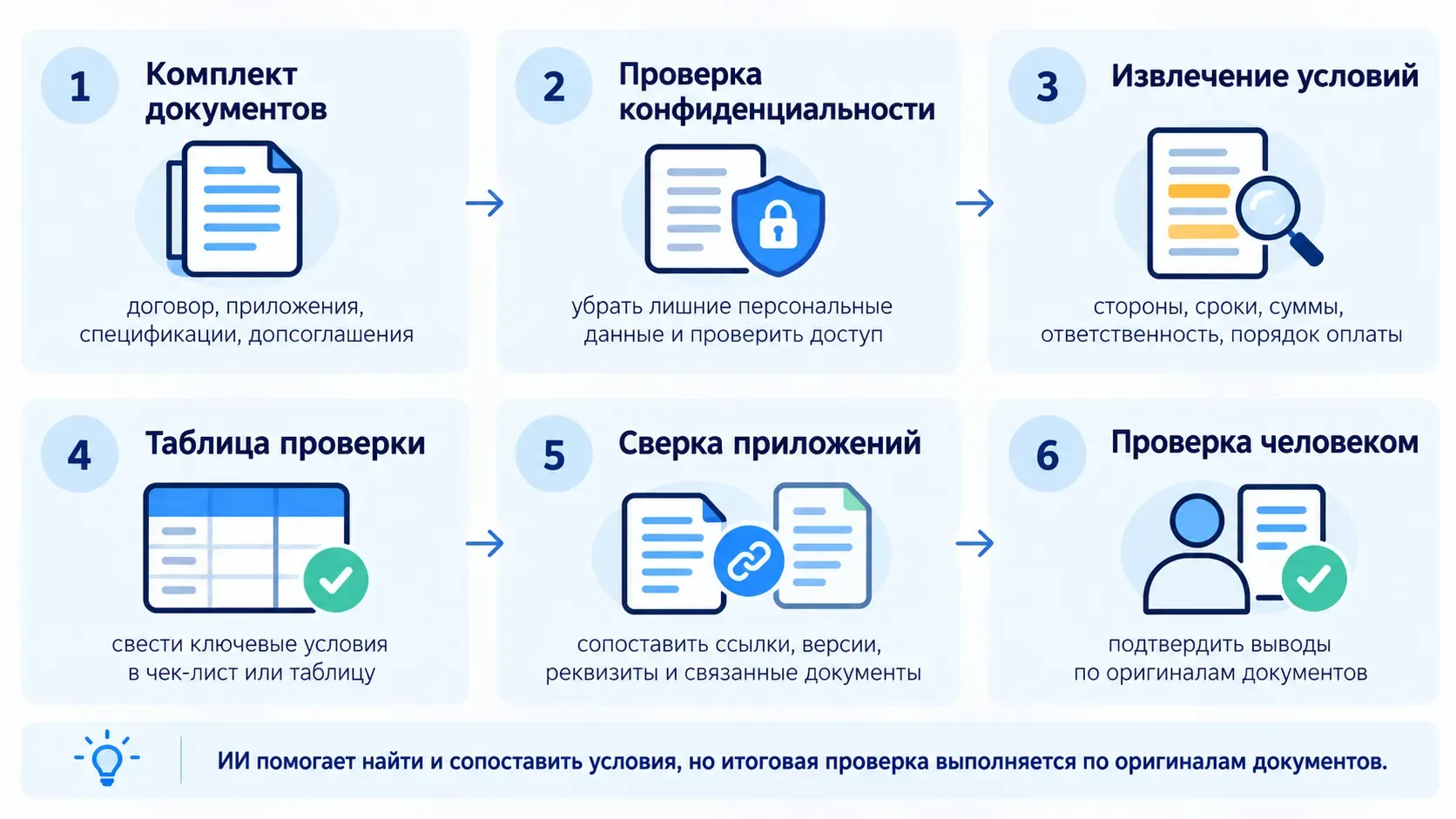 Шесть этапов проверки договора с помощью нейросети и сверки результатов